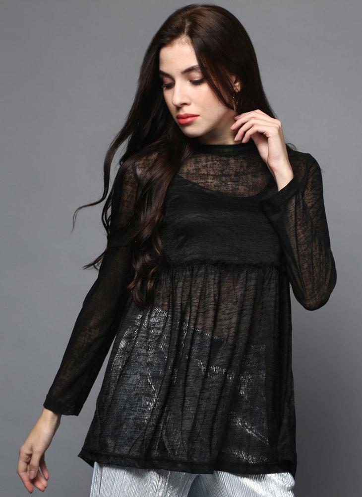 Sheer black best sale tunic top