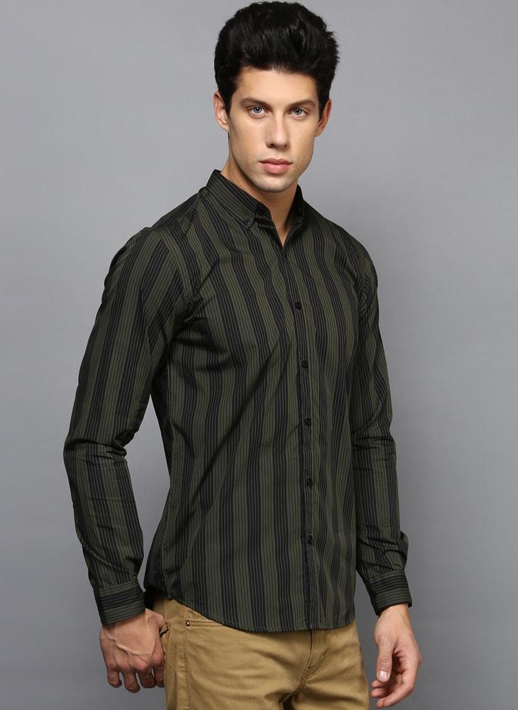 Olive Green Contrast Stripe Shirt – Benoit