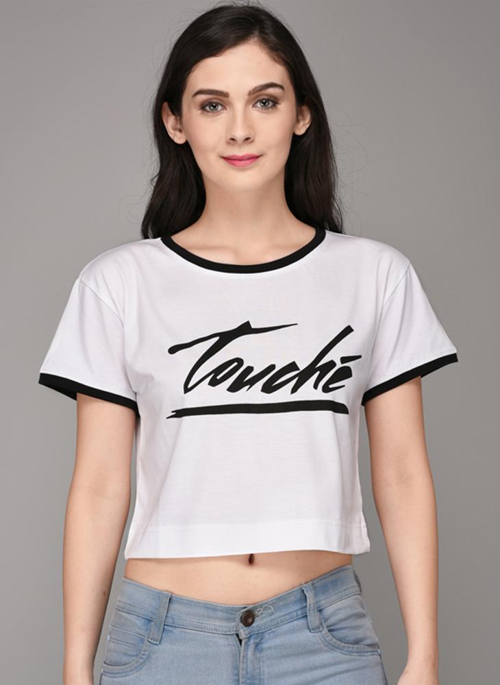 TOUCHE' Printed White Crop Top