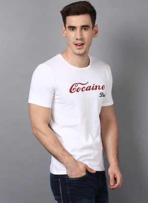 'COCAINE DIET' Printed Basic White T-Shirt