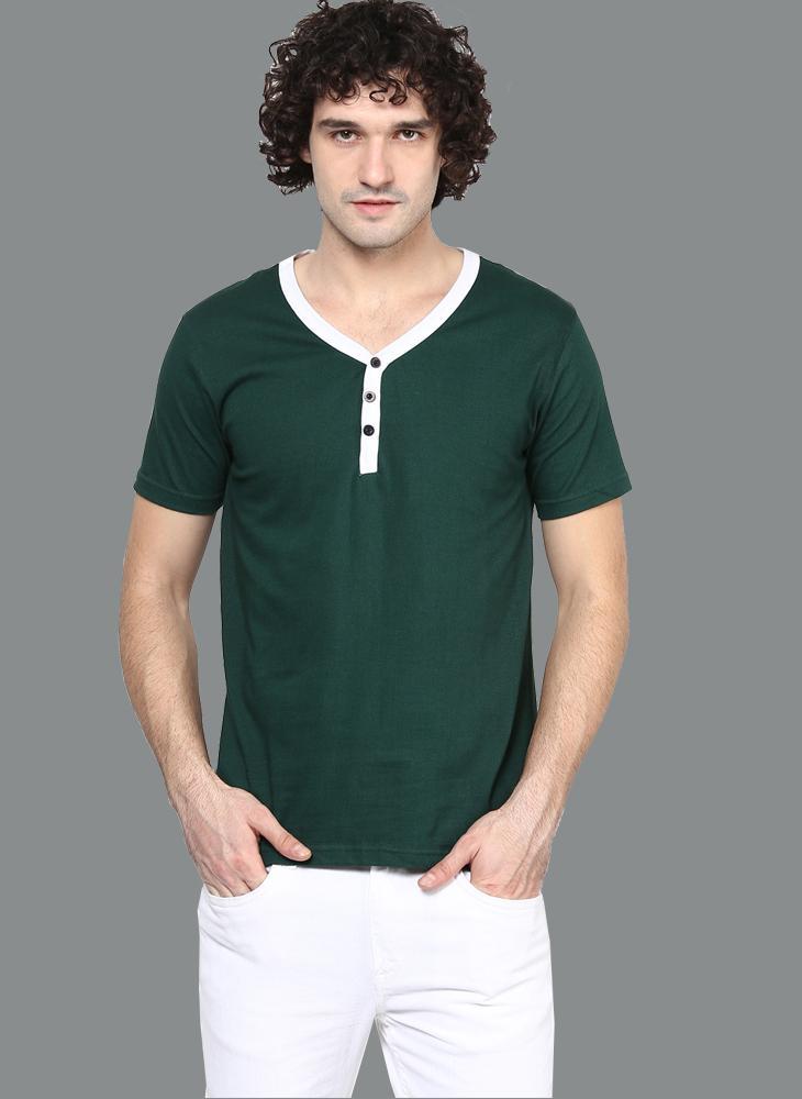 Dark Green Contrast Placket Henley T-shirt – Benoit