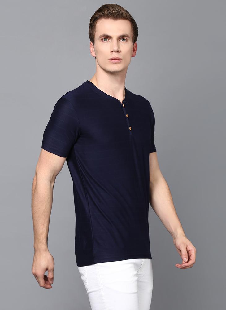 Navy Half Sleeve Henley Collar T-Shirt
