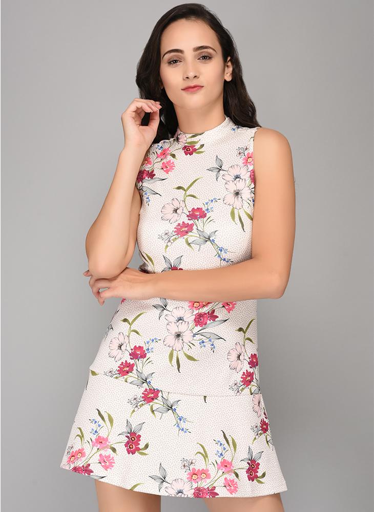 Printed Scuba Dress with Back Tie-Up detail