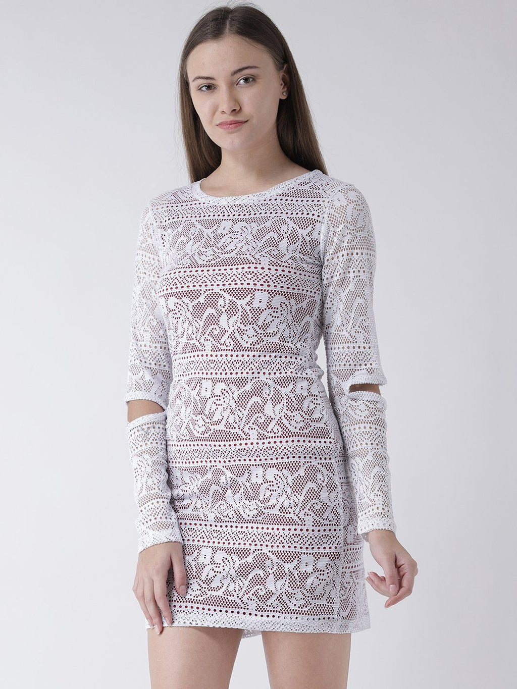 White Lace Dress with Elbow Cut-Out Detail