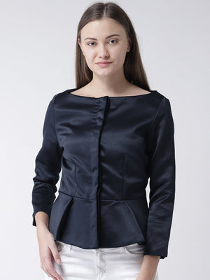 Navy Peplum Top with Front Opening