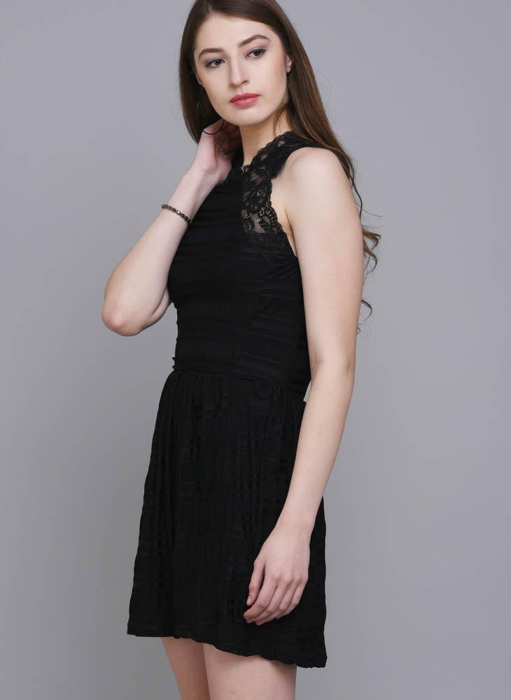 Black Fit & Flare Dress with Lace Detail