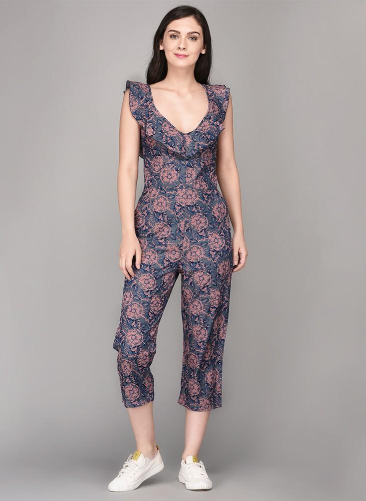 Floral Printed Culotte Jumpsuit with Frill