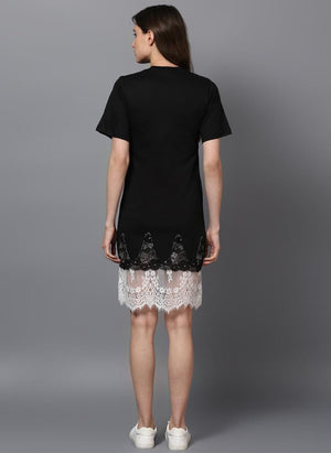 'CHOPPERS' Printed Basic Dress with Lace Insert