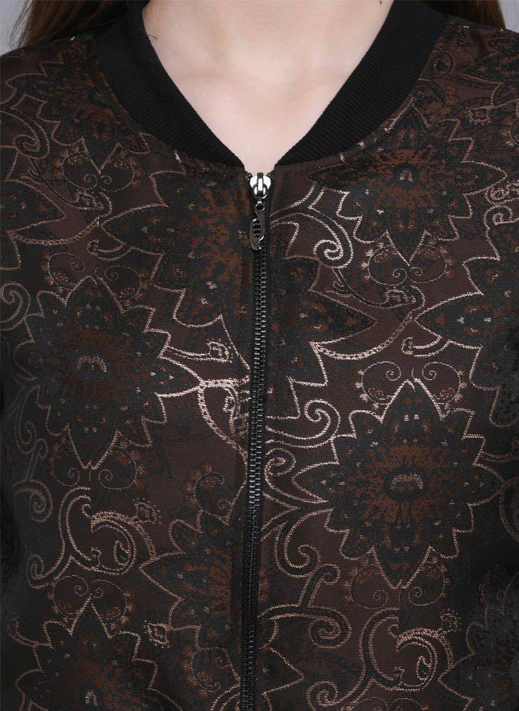Cropped Brocade Jacket with Geometrical Floral Motif
