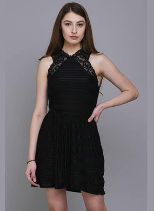 Black Fit & Flare Dress with Lace Detail