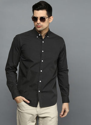 Charcoal Black Button Down Regular Fit Shirt