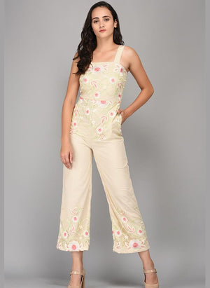 Cropped Floral Embroidered Sheer Jumpsuit