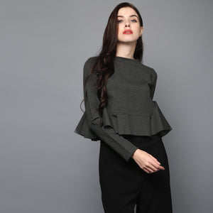 Charcoal Grey Pleated Crop Top