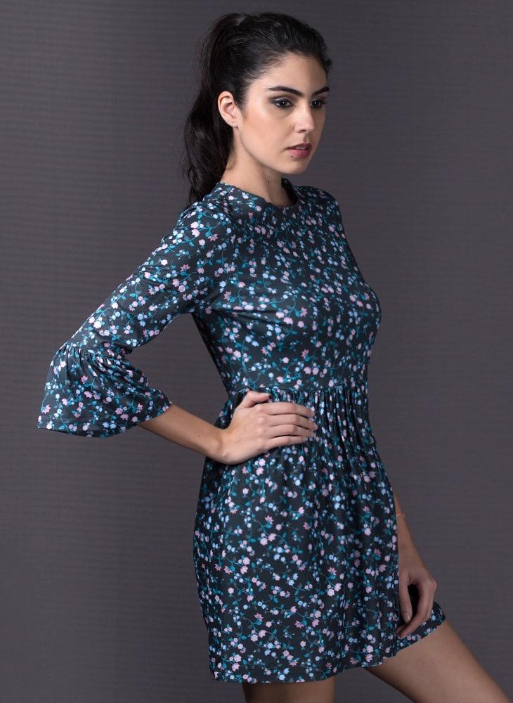 Floral Printed Dress with Gathered Waistline