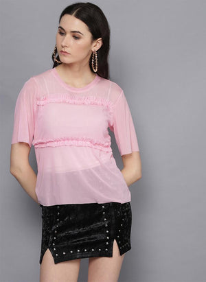 Light Pink Sheer Top with Frill detail