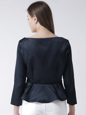 Navy Peplum Top with Front Opening