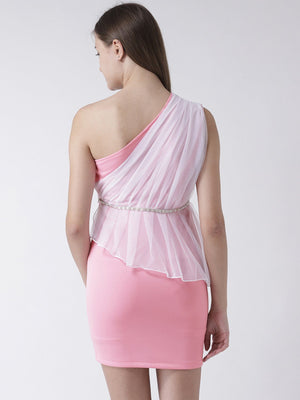 Pastel Pink One Shoulder Dress with Net detail