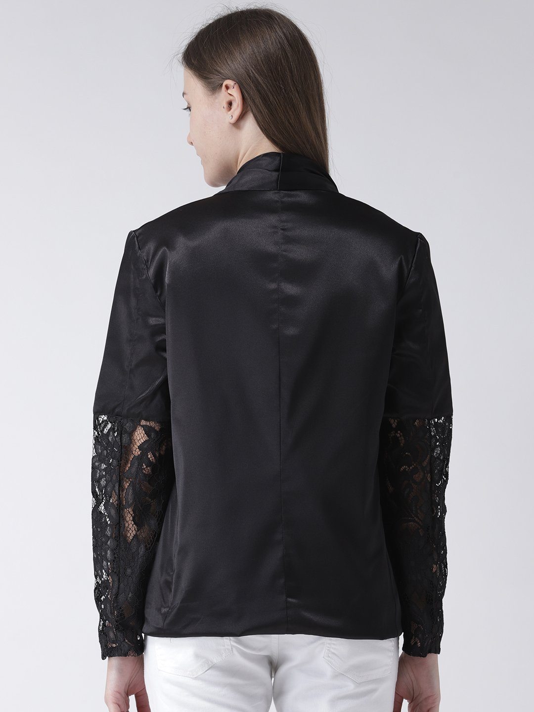 Black Satin Jacket with Lace & Lapel detail