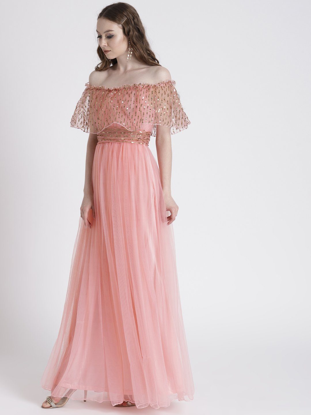 Buy Peach Organza Sweetheart Neck Hand Embroidered Off Shoulder Gown For  Women by Varun Chakkilam Online at Aza Fashions.