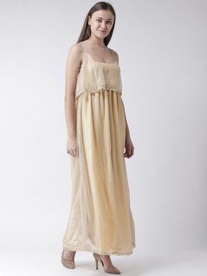Shimmer Maxi tiered Dress in Gold