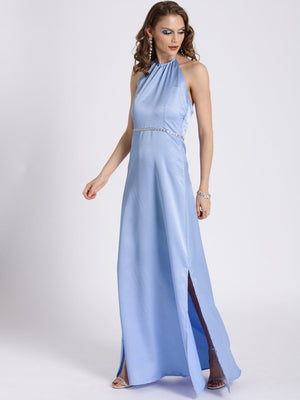 PASTEL BLUE HALTER NECK GOWN WITH SIDE SLIT Benoit PASTEL BLUE HALTER NECK GOWN WITH SIDE SLIT Benoit