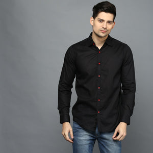 Black Button down Shirt with Contrast Pink Buttons
