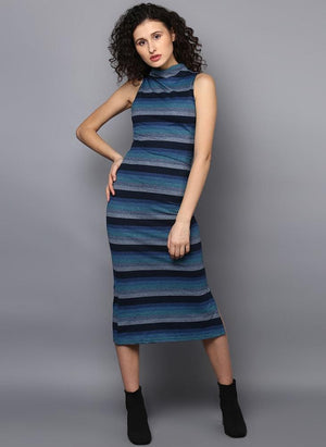 Midi Length Sleeveless Striped Dress