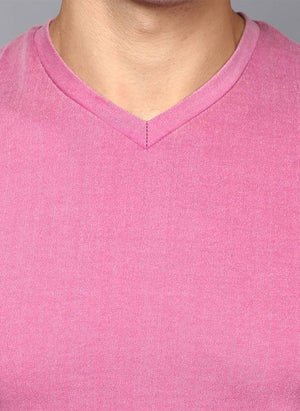 Pink V-Neck Basic T-Shirt