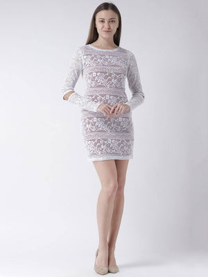 White Lace Dress with Elbow Cut-Out Detail