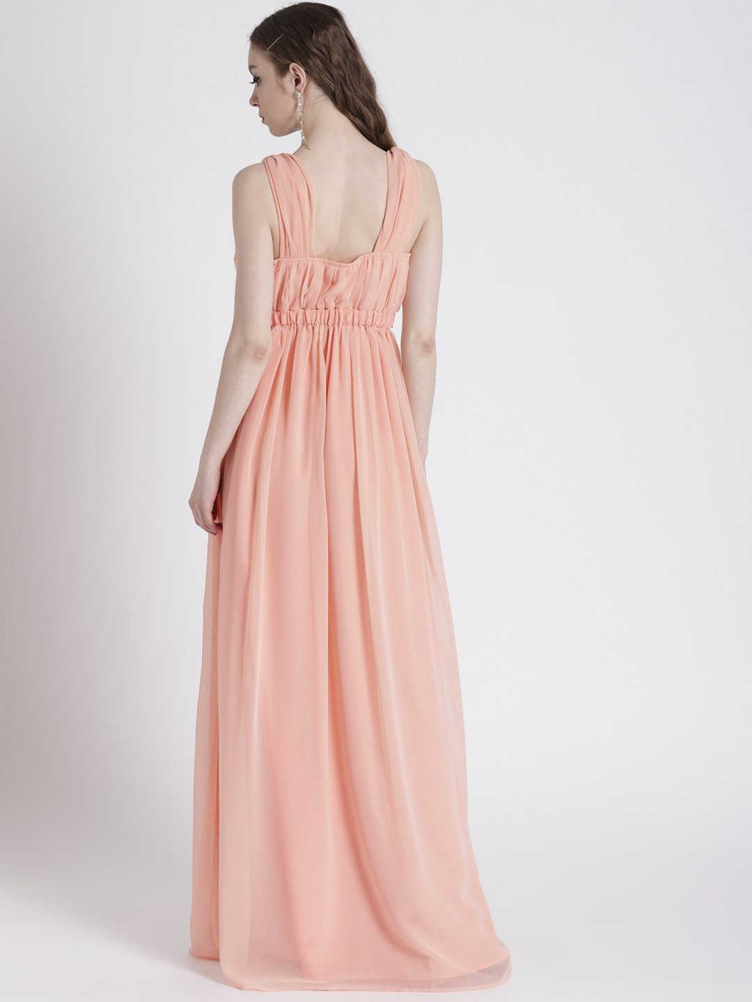 PEACH V-NECKLINE GOWN WITH BROOCH DETAIL