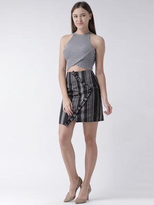 Asymmetrical Striped Skirt with Frill detail
