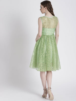 PASTEL GREEN FIT & FLARE DRESS IN LACE