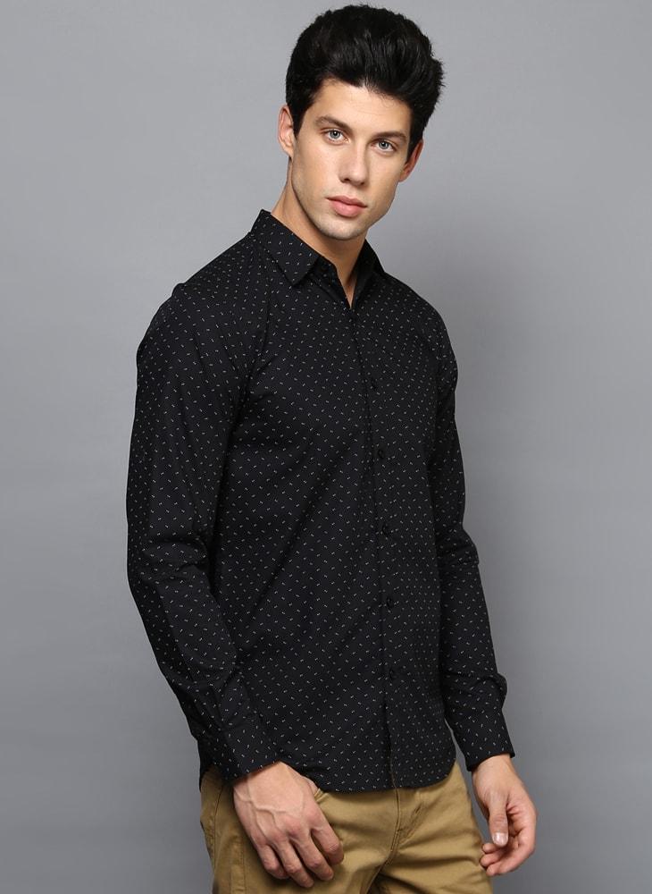 Black Contrast Dotted Printed Shirt