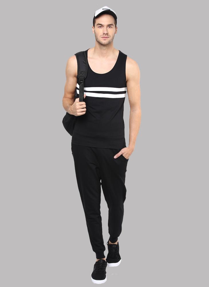 Sleeveless T-shirt with Contrast Stripe in Black
