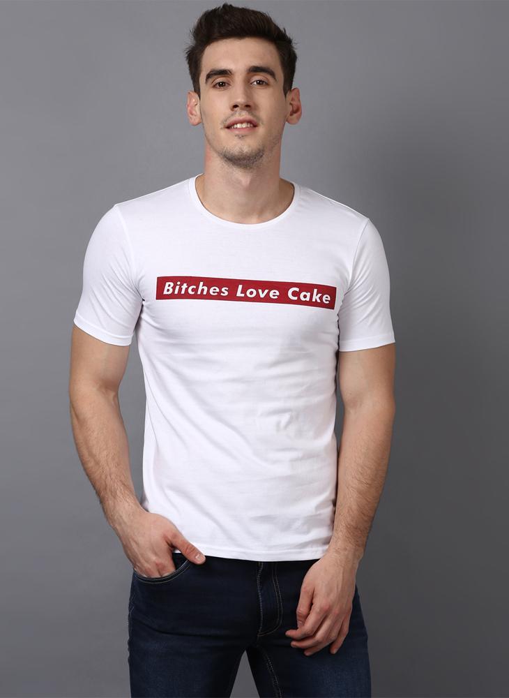 'BITCHES LOVE CAKE' Printed Basic White T-shirt