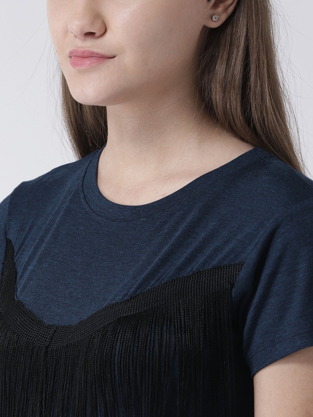 Blue Cropped Top with Fringed detail