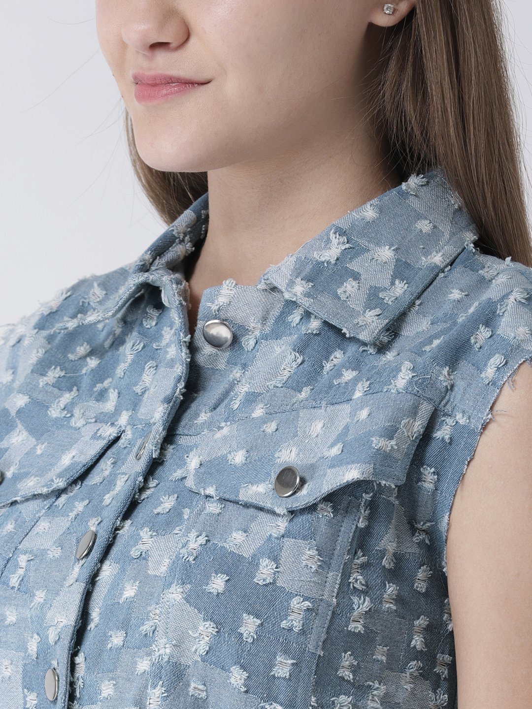 Textured Denim Jacket with Button Placket