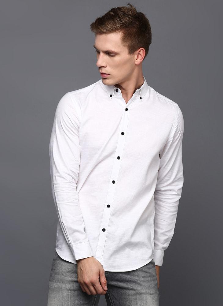 White Pleated Cuff Men's Shirt