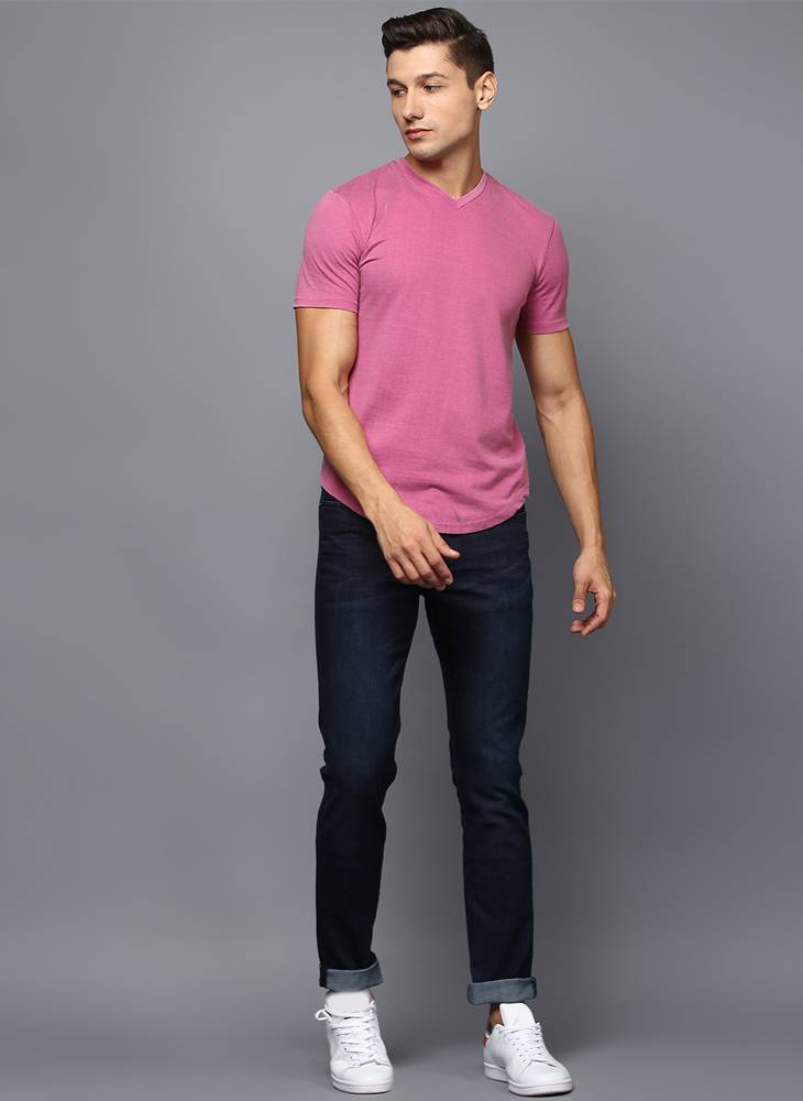 Pink V-Neck Basic T-Shirt