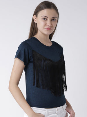 Blue Cropped Top with Fringed detail