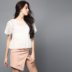 White Pleated Fit& Flare Blouse