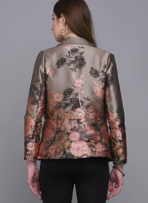 Floral Brocade Open-Front Jacket