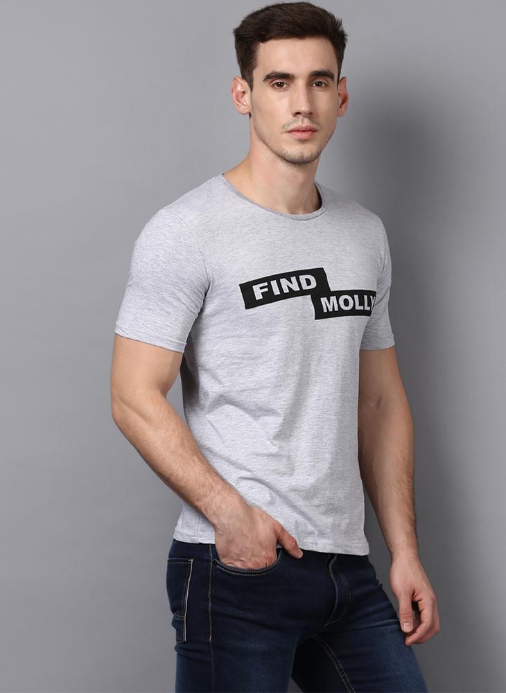 'FIND MOLLY' Printed Basic Grey T-Shirt
