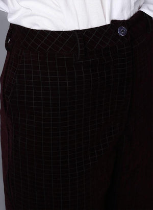 Checkered Velvet Flared Trousers