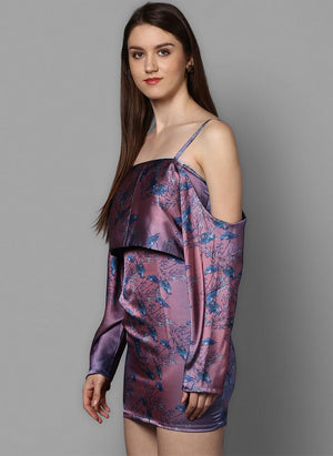 Satin Printed Slip Dress with Front Overlap