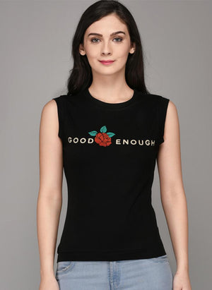 'GOOD ENOUGH' Printed Black Sleeveless Top
