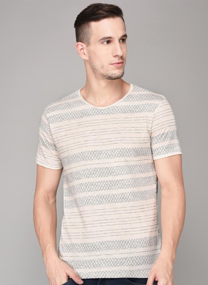 Grey Criss-Cross Pattern Round Neck T-shirt