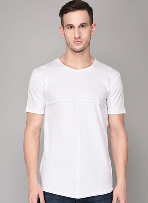 White Round Neck T-shirt with Self Piping Detail