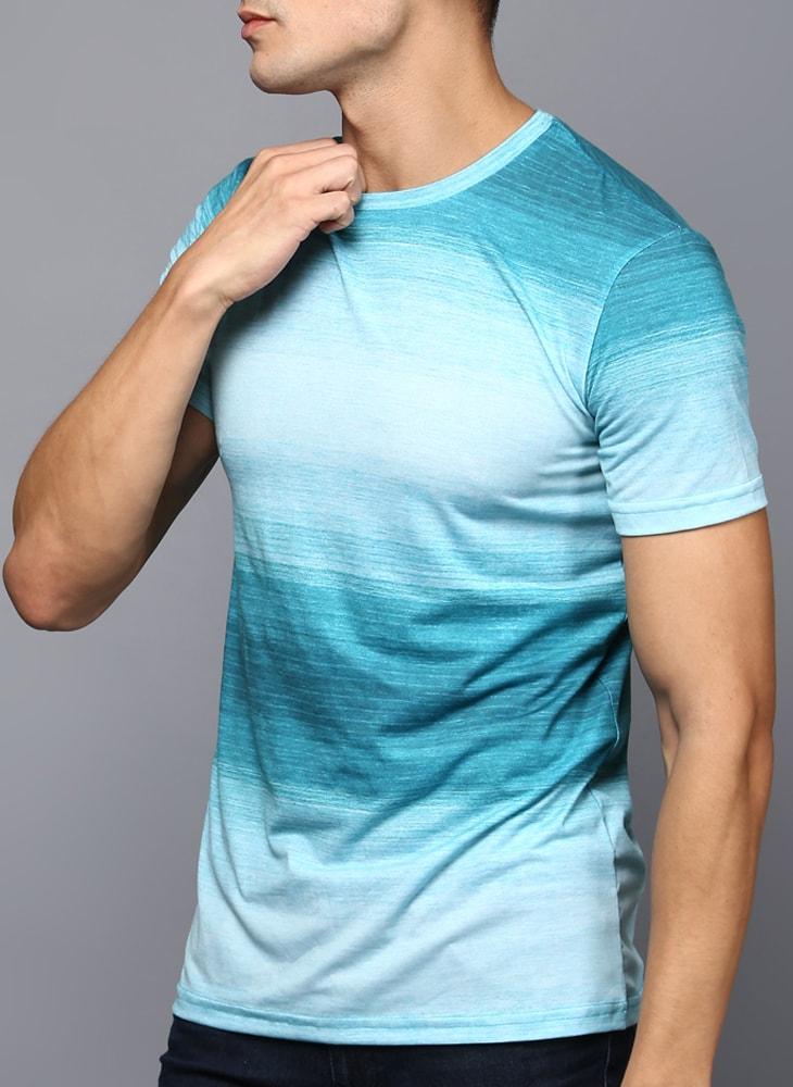 Turquoise Blue Ombre Crew Neck T-Shirt