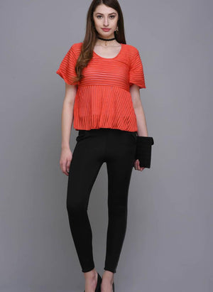 Coral Pleated Fit& Flare Blouse